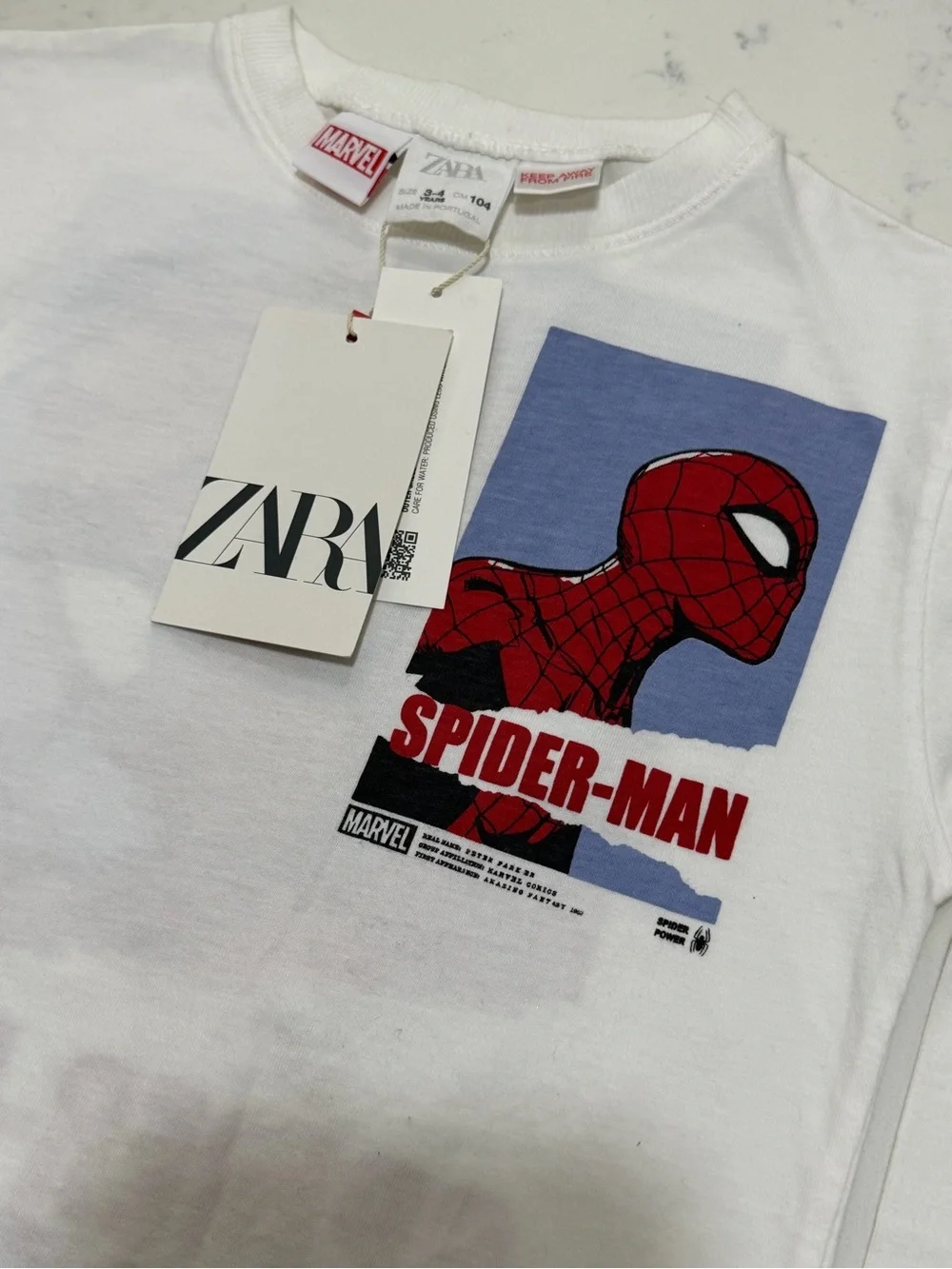 Zara White Tee with Red & Blue Spider-Man Print